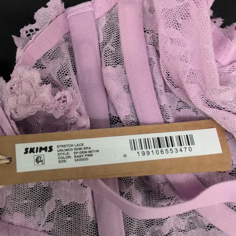 Skims Stretch Lace Unlined Demi Bra 34DDDD Baby Pink - Picture 10 of 12